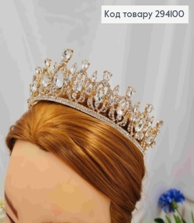Диадема роскошная "Хюрем" украшена Блестящими камешками, в золотом цвете, 5,3см наивысшая точка 294100 фото