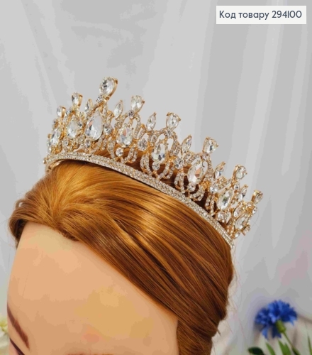 Диадема роскошная "Хюрем" украшена Блестящими камешками, в золотом цвете, 5,3см наивысшая точка 294100 фото 1