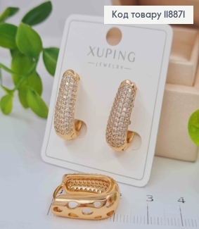 Серьги кольца ОВАЛЬНЫЕ украшены Блестящими камешками, ширина 7мм, длина 2см, Xuping 18К. 118871 фото