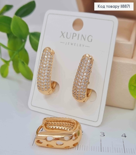 Серьги кольца ОВАЛЬНЫЕ украшены Блестящими камешками, ширина 7мм, длина 2см, Xuping 18К. 118871 фото 1