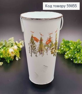 Відерце-кашпо, метал, білого кольору з травами, висота 22см, Польща 591155 фото