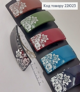 Заколка автомат пластик с камнями орнаментом 9 см в ассорт. 221023 фото