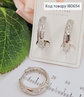 сережки родированые кольца, узор с камнями, 2см, Xuping 180654 фото