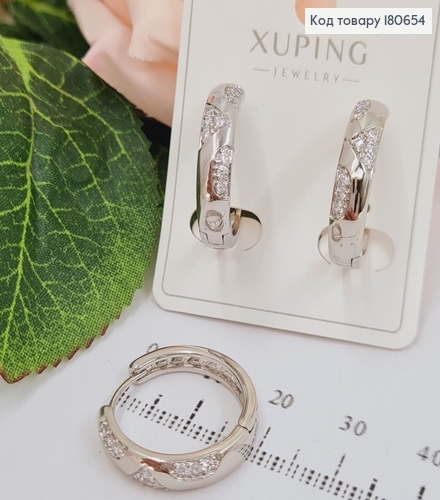 сережки родированые кольца, узор с камнями, 2см, Xuping 180654 фото 1