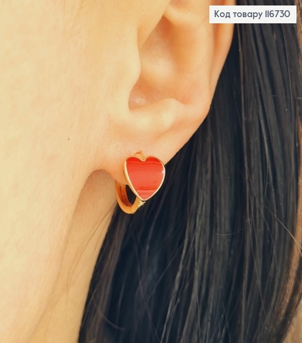 Серьги кольца 1,3см, с Красным сердечком 1см, Xuping 18К 116730 фото 2