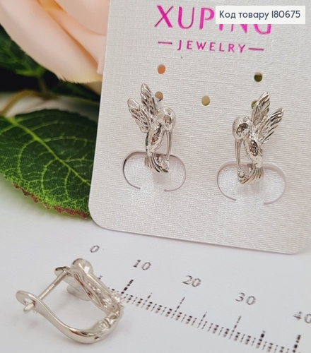 Сережки родированые Колибри (англ.застежка), 1,5*1см, Xuping 180675 фото 1