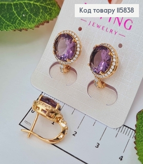 Сережки "Діва" з великим Фіолетовим камінцем в оправі з камінчиків, 1,5см., англ. заст.Xuping 18K 115838 фото