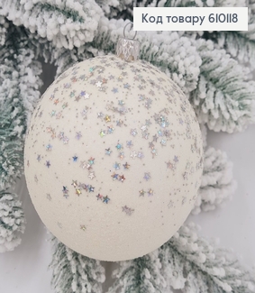 Игрушка шар 100мм Иний БЕЛЫЙ, Звездопад СЕРЕБРО, Украина 610118 фото