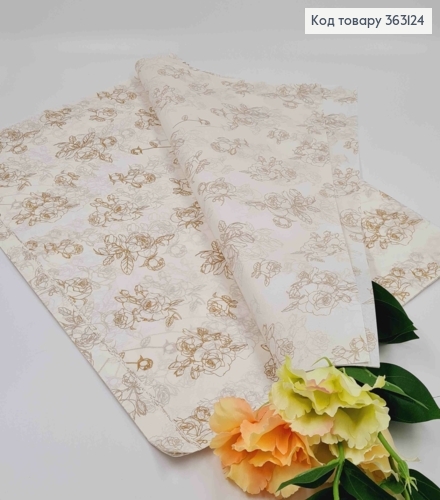 Пленка калька бумажная, БЕЛАЯ+ОЛИВОЧНЫЙ УЗОР, в листах 58*58см, Китай 363124 фото 1