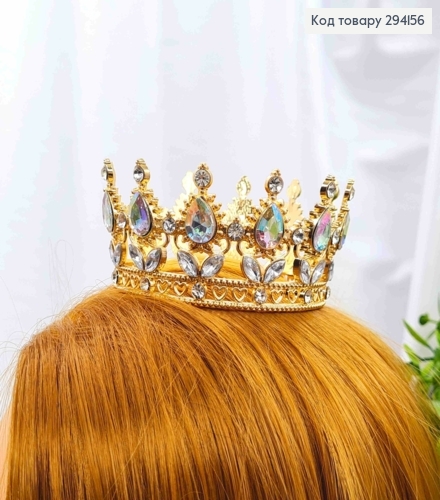 Корона под Золото, "Изысканная" с блестящими камнями Хамелеон, диам 10см, выс. 4,5см (можно на торт) 294156 фото 1