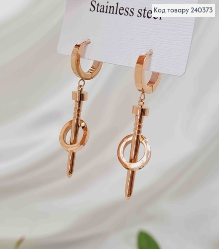 Серьги кольца 1см, золотого цвета, стилизованные под Картье, 3,5см, сталь Stainless Steel 260016 фото 1