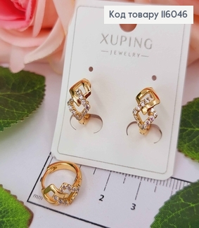 Серьги кольца 1,1см, два сплетенных ромбика, с камешками, Xuping 18K 116046 фото