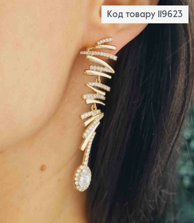 Серьги гвозди "Изысканные" с Блестящими камешками, дл. 6,1см, Xuping 18К 119623 фото