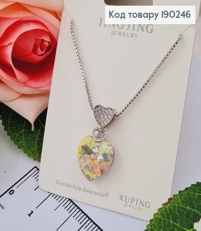 Цепочка родированая квадратное якорное с подвеской "Сердце" Кристалом от Swarovski, 40+5см, Xuping 190246 фото