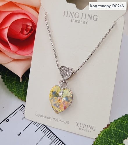 Цепочка родированая квадратное якорное с подвеской "Сердце" Кристалом от Swarovski, 40+5см, Xuping 190246 фото 1