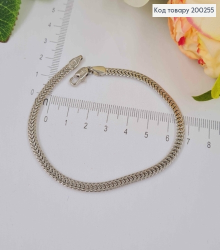 Браслет родований, плетіння об'ємна косичка, довж. 21см, шир. 4мм, Xuping 200255 фото 1