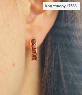 Серьги "Рассвет" с Красными камешками, 1,6см, английская застежка, XUPING 18K 117586 фото