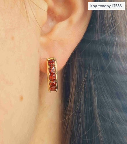 Серьги "Рассвет" с Красными камешками, 1,6см, английская застежка, XUPING 18K 117586 фото 1
