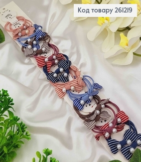 Резинки подвійні 6см, Бантик з бусинками (20шт/уп) по 2шт на планшетці в асортименті. 261219 фото