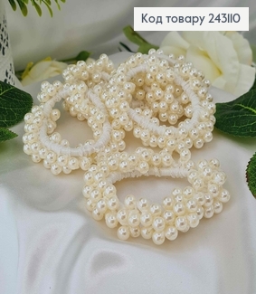 Резинка 7,5см  з пришитими  бусинками БІЛОГО кольору 243110 фото