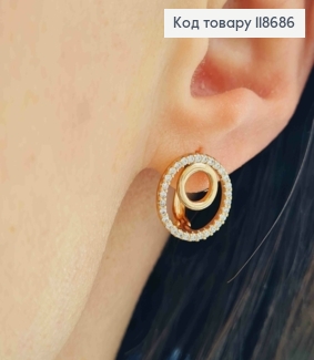 Серьги "Круг в круге" с Блестящими камешками, 1,3см, английская застежка, Xuping 18К 118686 фото