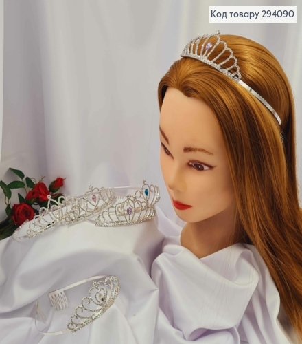 Діадема - маленька Тіара  під срібло з білими камінцями , 3,5см найвища точка. 294090 фото 1