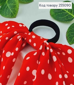 Резинка 5см, Твилли с бантиком, Красного цвета, в горошек разных размеров, дл. 255090 фото