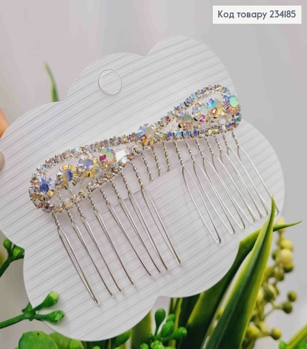 Гребінь у волосся, Бантик з Блискучими камінцями Хамелеон, Срібного кольору 234185 фото 1