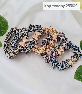 Резинка з бусинкою Бантиком, леопардовий принт кольори в асорт. 253109 фото