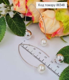 Сережки родовані, протяжки "Діор" з перлинкою та кулею, 4,5см, Xuping  181348 фото