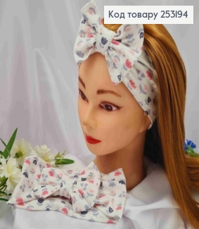 Повязка Бант детская, трикотаж, принт Маленькие цветочки, 18*8см, ручная работа, Украина 253194 фото