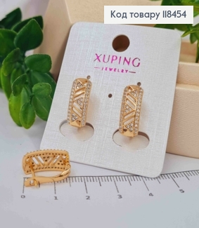 Серьги Прямоугольные украшены Блестящими камешками, 1,6см, английская застежка, XUPING 18K 118454 фото