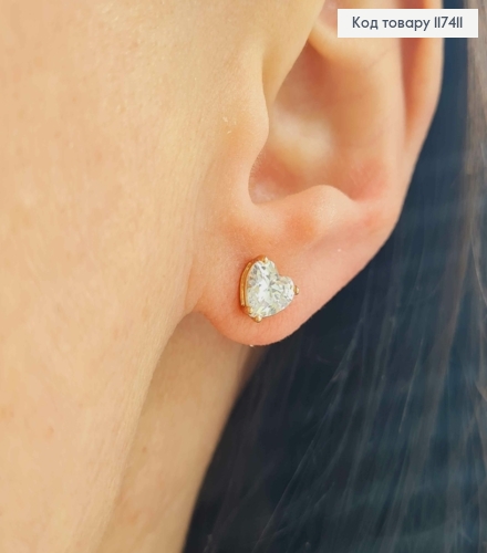 Серьги гвоздики, с блестящим камнем в виде сердца, 8*8мм, XUPING 18K 117411 фото 2