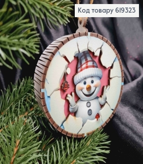 Игрушка на елку деревянная со СНЕГОВИКОМ (светится), 9*3см, Украина 619323 фото