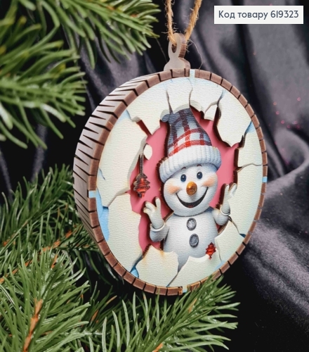 Игрушка на елку деревянная со СНЕГОВИКОМ (светится), 9*3см, Украина 619323 фото 1