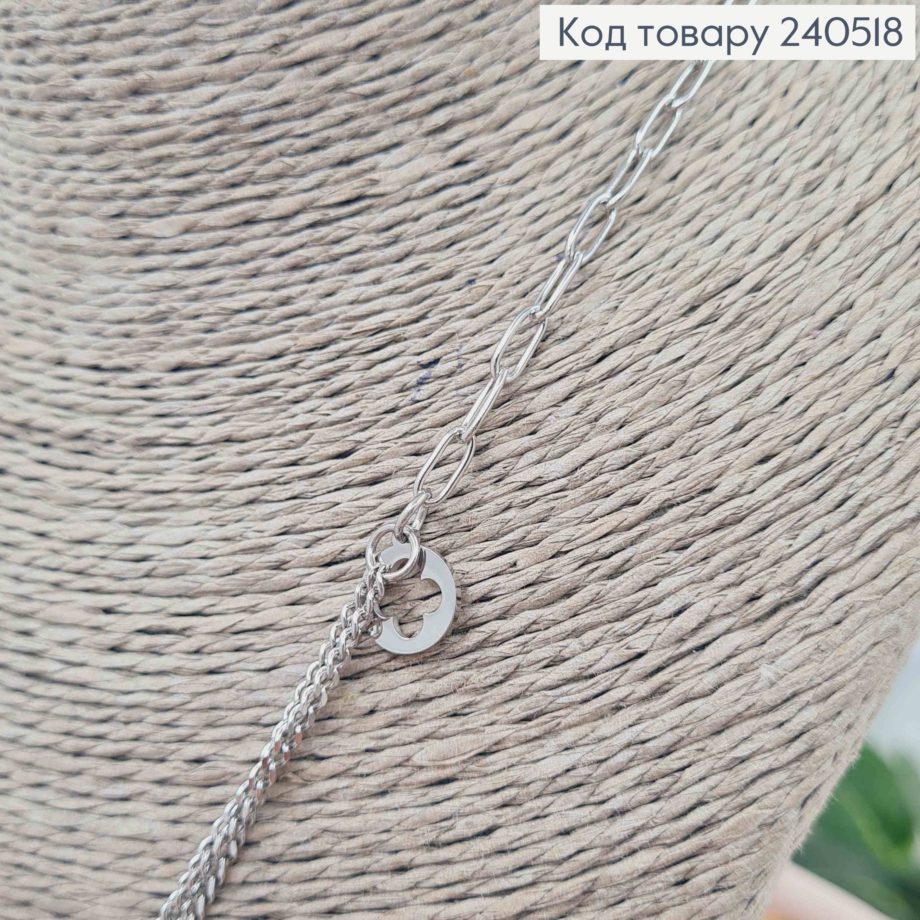 Цепочка двойная, серебряного цвета, с круглой подвеской Van Cleef, 40+5см, сталь Stainless Steel 240518 фото 3