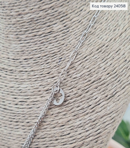 Цепочка двойная, серебряного цвета, с круглой подвеской Van Cleef, 40+5см, сталь Stainless Steel 240518 фото 3