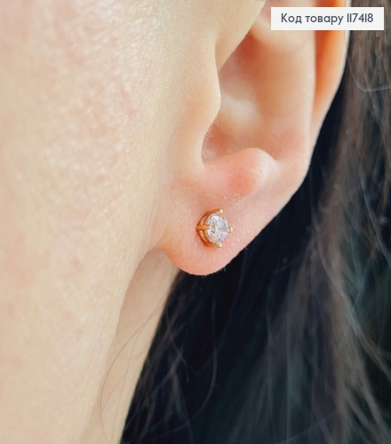 Серьги гвоздики, с розовым камнем, 4мм, XUPING 18K 117418 фото 2