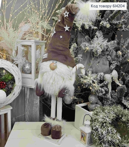 Гном в КОРИЧНЕВОЙ со звездочками шапке, 91см, ручная работа, Украина. 614204 фото 1