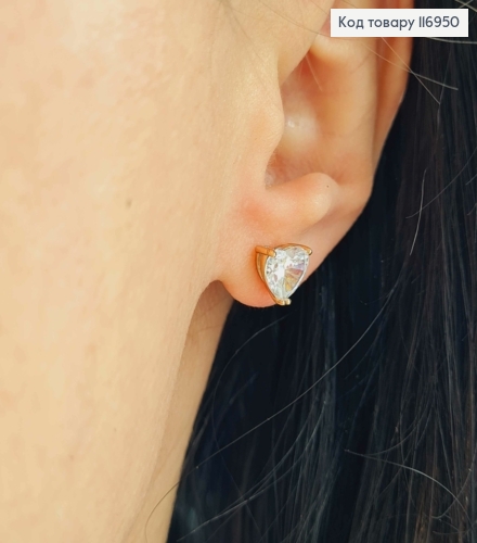 Серьги гвоздики, камешек форме Сердечка, 0,6см, Xuping 18K 116950 фото 2