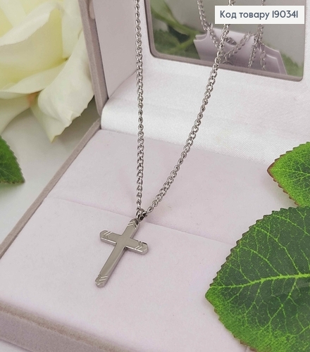 Цепочка родовая с подвеской двойным крестиком черный+серебряный, 3,5*2см,дл. 46+5см,Stainlles Still 190341 фото 2