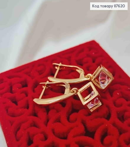 Серьги с подвесным Блестящим камешком в Кубе, 1,8+1,1см, англ. застежка, Xuping 18К 117620 фото 3