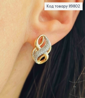 Серьги с родованной вставкой в Блестящих камнях, 1,5см, англ застежка, XUPING 18К 119802 фото