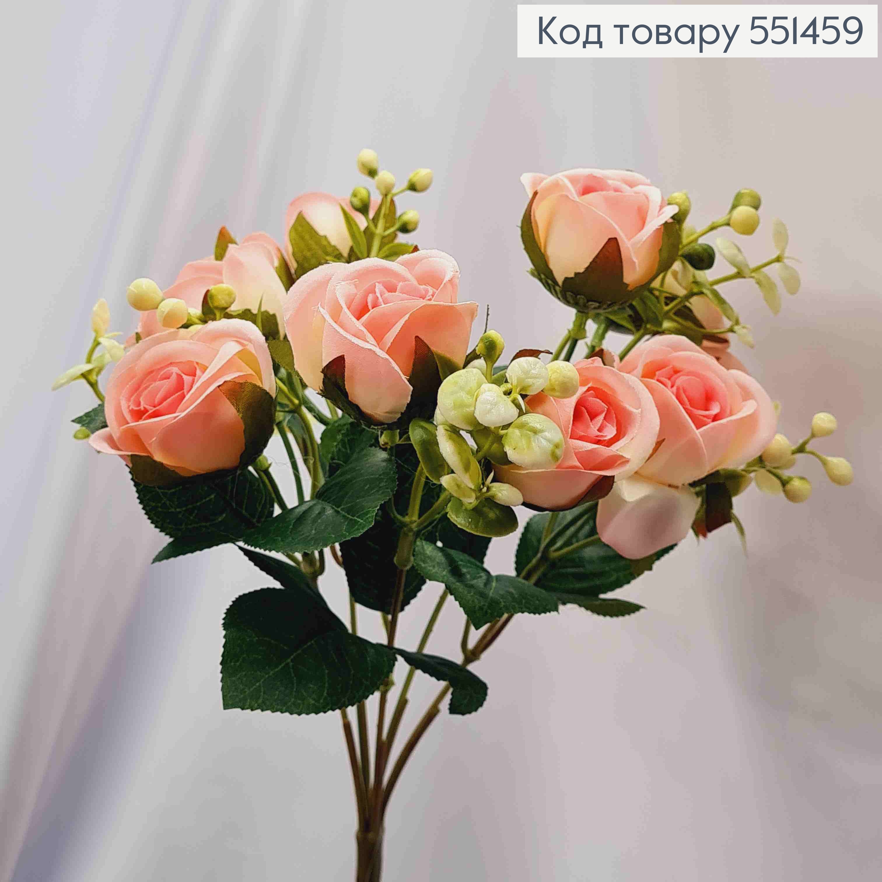 Искусственная композиция Розы, НЕЖНО-РОЖЕВЫЕ, 5 веточек, 10 цветочков на металлическом стержне, высота 30см 551459 фото 2