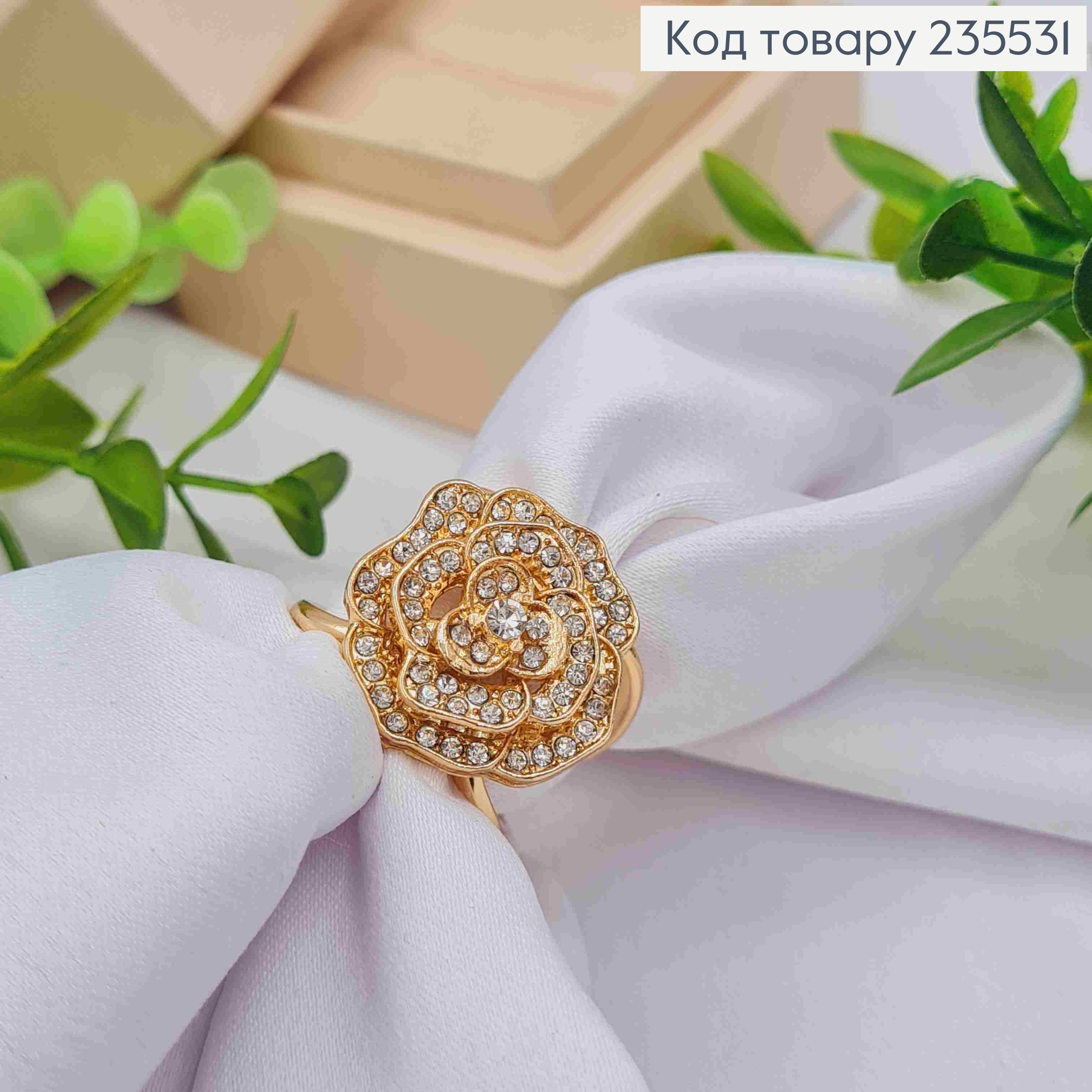 Кольцо-держатель, зажим для платка, "Роза" с камешками, золотого цвета, размер 2*2см диам.2см 235531 фото 1