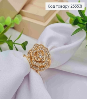 Кольцо-держатель, зажим для платка, "Роза" с камешками, золотого цвета, размер 2*2см диам.2см 235531 фото