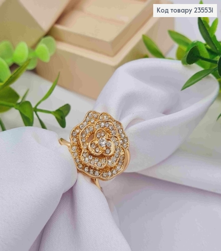Кольцо-держатель, зажим для платка, "Роза" с камешками, золотого цвета, размер 2*2см диам.2см 235531 фото 1