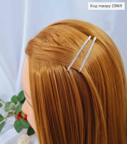 Набор невидимок (2шт), Серебряного цвета, с Блестящими камешками, 6,5см, цена за 2шт 231169 фото 1