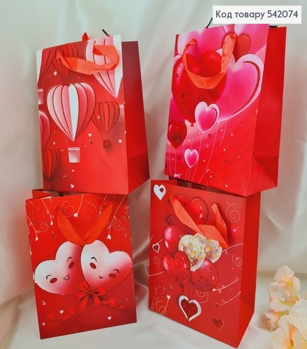 Пакет бумажный средний Сердца  блеск 23х18 см в ас. 542074 фото 1