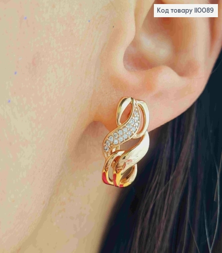 Сережки "Грайливі" прикрашені Блискучими камінцями, 1,9см, англ. застібка,  XUPING 18К 110089 фото 1